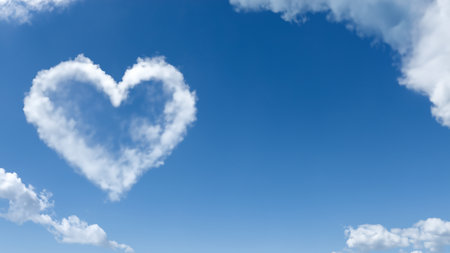 Heart-Shaped Cloud in Blue Sky with Copy Space for Greetingの写真素材
