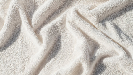 White Towel Fabric Texture with Soft Pleats and Sunlit Shadows, Aesthetic Summerの写真素材
