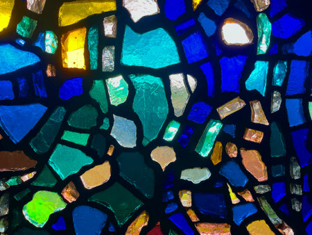 Abstract Stained Glass Window Close-Up with Vibrant Colorsの写真素材