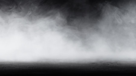 White Fog and Mist Over Dark Concrete Floor Backgroundの写真素材