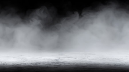 White Foggy Mist on Dark Concrete Floor Mysterious Backgroundの写真素材