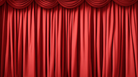 Red Theater Curtain Background with Elegant Drapesの写真素材