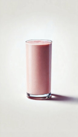 Minimalist Glass of Strawberry Smoothie Milkshake Isolated on White Backgroundの写真素材