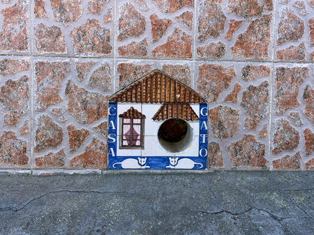 Casa Gato Cat Shelter on Tiled Wall, Algarve, Portugal, frontal viewの写真素材