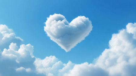 Heart-Shaped Cloud in Bright Blue Sky with Soft Surrounding Clouds - Love Is In The Air