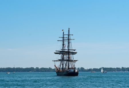 Sail training vessel oon lake Ontario in front of Toronto harbourの写真素材