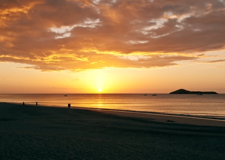 Sunrise on the beach at Pacific ocean in Panamaの写真素材