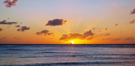 Sunset in Honolulu as viewed from Waikiki beachの写真素材