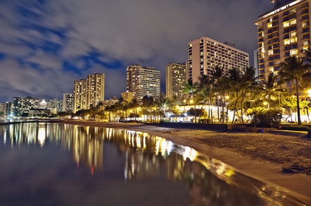 Cityscape Waikiki Beach, Honolulu Hawaii, USA   Waikiki beach is a popular spot in the city of Honolulu to swim, surf, and relaxの写真素材