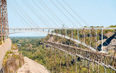 Niagara Power plant lines with the US Canadian border bridge in the background  Adam Beck Power...