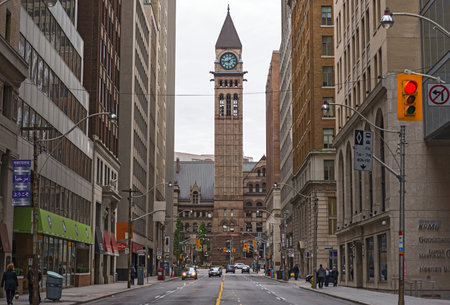 Toronto Ontario Canada, old city hall October 7, 2012  A view of the Old City Hall in TorontoPeople walking along Bay street and cars moving  on Sunday afternoon のeditorial素材