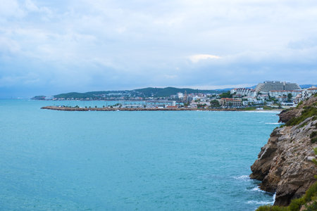 Coastal line near Sitges on Mediterranean sea, Spain  Major tourist areas during summer 