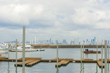 Panam City skyscrapers skyline on sunny day in January 2,  2014  View from marina on Flamenco Island...