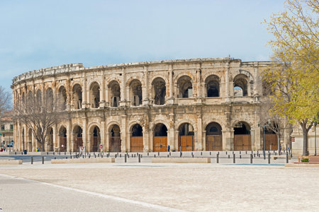 Nimes, France - March 30, 2014  Panoramic view at the inside of the 1st century BC amphitheatre in Nimes, France on March 30, 2014 のeditorial素材