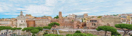 The Imperial Fora are a series of monumental fora (public squares), constructed in Rome over a period of one and a half centuries, between 46 BC and 113 AD. The forums were the center of the Roman Republic and of the Roman Empire.の写真素材