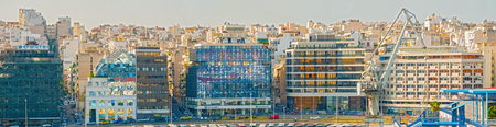 Pireus, Greece - September 8, 2014:  Port of Pireus,  panoramic view at the city from the ship at...