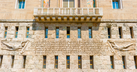 Carving at Fountain in Piazza Augusto Imperatore in Rome, Italy.のeditorial素材