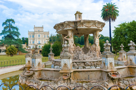 Rome, Italy - September 20, 2014: The garden and fountain in front of  Villa Doria Pamphili. It is a seventeenth-century villa with what is today the largest landscaped public park in Rome, Italy. It began as a villa for the Pamphili family and when the lのeditorial素材