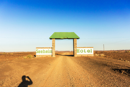 Seeheim, Namibia - April 30, 2015: Road to Seeheim Hotel in Southern Namibia. Seeheim is a settlement in ÇKaras Region, southern Namibia. It is stopover for tourists on their way to Fish River Canyon.のeditorial素材