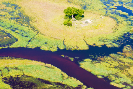 Aerial view at picturesque view of Okavango Delta, Botswana.の写真素材