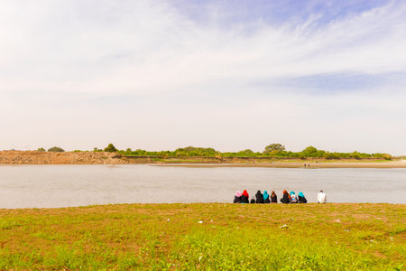 Khartoum, Sudan - January 29, 2015: People at the bank of river Nile in Khartoum in Sudan.のeditorial素材
