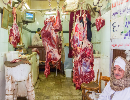 Aswan, Egypt - January 17, 2015: Interior of the butcher shop in the market in Aswan, Egyptのeditorial素材