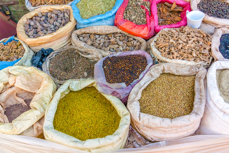 Selling spices in the market place in Gonder in Ethiopiaの写真素材