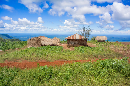 Picturesque rural landscape in Tanzania from the road to Mbeya in Tanzaniaの写真素材