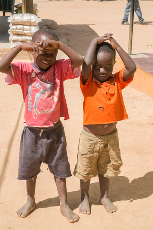 Kasungu, Malawi - March 27, 2015: Local children in small village near Kasungu in Malawi.のeditorial素材