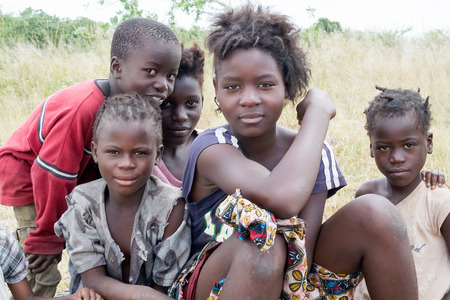Mazabuka, Zambia - April 5, 2015: Children in a small village near Mazabuka in Zambiaのeditorial素材