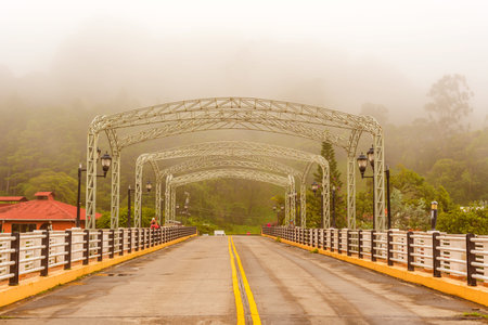 Bridge across the Caldera River running through the center of Boquete in the Chiriqui highlands, Panama.の写真素材