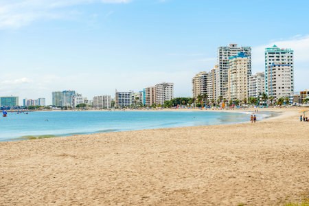 Salinas, Ecuador - April13, 2016: Modern condominium buildings facing Playa de Chipipe in Salinas, Ecuador.のeditorial素材