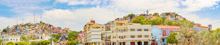 Guayaquil, Ecuador - April 16, 2016: View of picturesque colored poor houses at the top of a hill at Cerro Santa Ana in Guayaquil, Ecuadorのeditorial素材