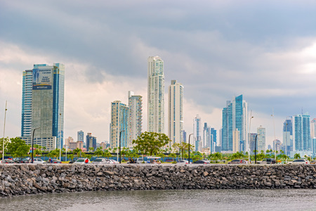 Panama city, Panama - May 15, 2016: Landscape view at skyline of skyscrapers in Panama City, Panama, Central America.のeditorial素材