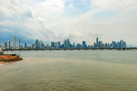 Panama city, Panama - May 15, 2016: Landscape view at skyline of skyscrapers in Panama City, Panama, Central America.のeditorial素材