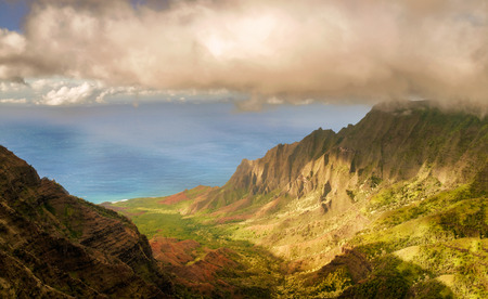 Kalalau Valley on Kauai Hawaii seen from the Kalalau Valley Lookout in the Waimea Canyon State Parkの写真素材
