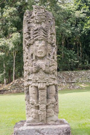 famous Mayan site in Copan Ruinas, Honduras. Carved stones at Copan Ruinas site.