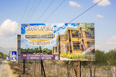 Chiquimula, Guatemala - December 2, 2016: Sign by the road for Grand Caporal hotel in Guatemala.のeditorial素材