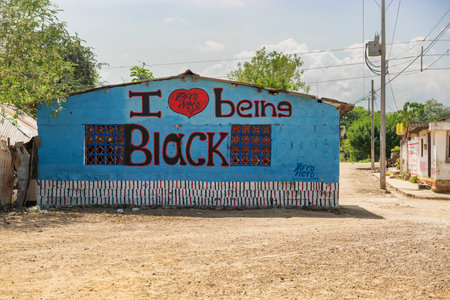 San Basilio de Palenque, Colombia - March 25, 2017: It is the first place in America where free Africans were living as it was in 1691 Spanish Crown issued a Royal Decree, guaranteeing freedom to the Palenque de San Basilio Africans.のeditorial素材