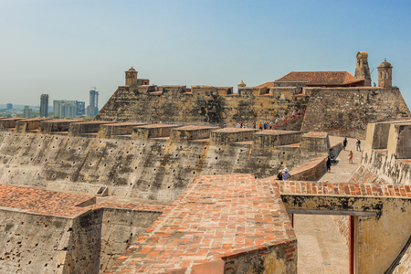Cartagena, Colombia - March 22, 2017: Tourists visiting Castillo San Felipe de Barajas an iconic fortress.  It is impressive hilltop fortress built in the 1600s with a complex tunnel systemのeditorial素材