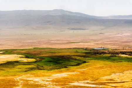 Aerial view at the Ngorongoro crater plain in Tanzania in East Africa.の写真素材