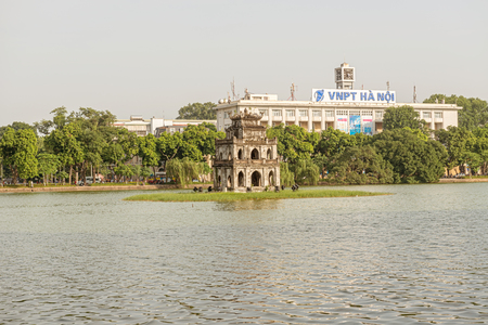 Hanoi, Vietnam - October 23, 2017:  Panoramic view at Tortoise Tower at Hanoi's Hoan Kiem Lake, Hanoi, Vietnamのeditorial素材