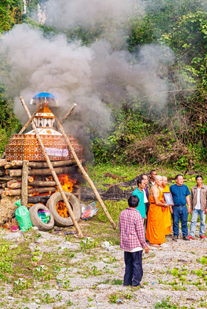 Ban Bo, Laos - November 2, 2017: Buddhist funeral near the Village of Ban Bo in Laos.のeditorial素材
