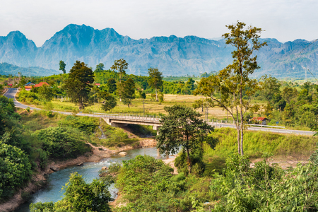Picturesque mountain landscape in the rural area of Laos near Na Hin.の写真素材