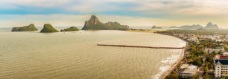 Landscape view at the bay and the wharf in the town of Prachuap Khiri Khan, Thailand. Picture taken...