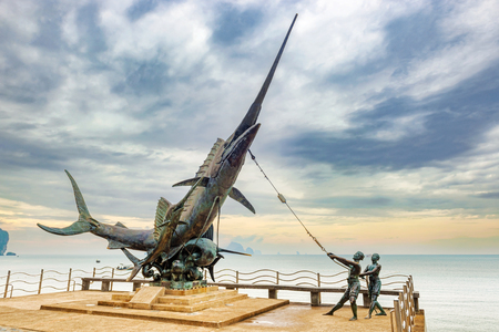 Ao Nang, Thailand â December 3, 2017: Swordfish monument on the waterfront at the main beach in Ao Nang, Krabi, Thailandのeditorial素材