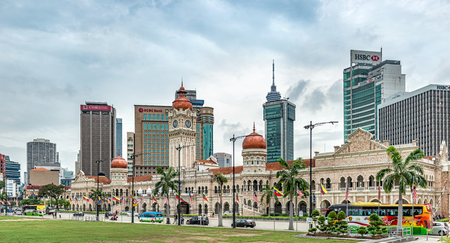 Kuala Lumpur, Malaysia - January 5, 2018: Sultan Abdul Samad building and modern buildings around independence Square in Kuala Lumpur, Malaysiaのeditorial素材