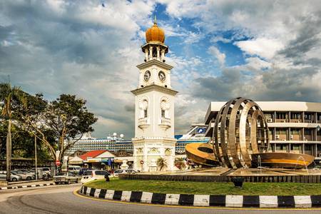 George Town, Malaysia - Jan 6, 2018: Modern art sculpture at Jubilee Clock Tower, in Penang, Malaysia. It is Moorish style Jubilee clocktower, to commemorate Queen Victoria 1897 Diamond Jubilee.のeditorial素材