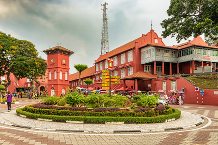 Malacca, Malaysia â Dec 15, 2017: Tourists visiting city square or also called Dutch square in Malacca, Melaka, Malaysia. Malacca city centre has been listed as a UNESCO World Heritage Siteのeditorial素材