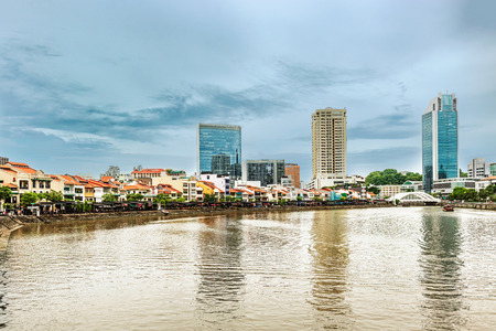 Singapore - Jan 14, 2018: Colorful bars, restaurants and stores  by the Singapore River along Clarke Quay. Once a warehouse, the area is now major tourists attraction and landmark area in Singapore.のeditorial素材